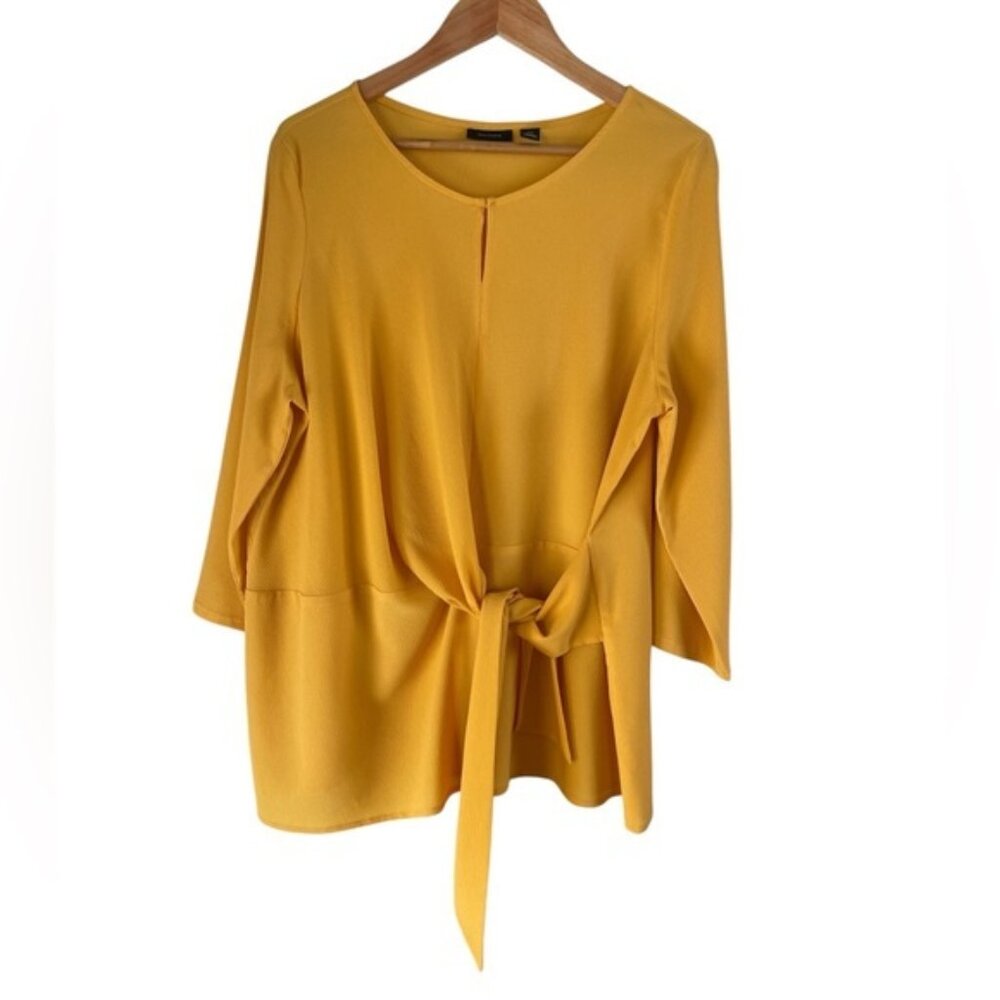 Halogen Shirt Mustard Yellow Tie Back‎ Waist Shirt Blouse Nordstrom XXL NWOT